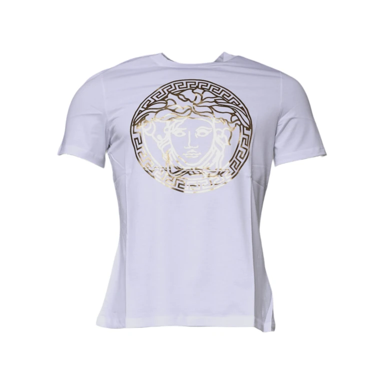 Versace White Medusa Print Cotton Crew Neck T-Shirt - Men