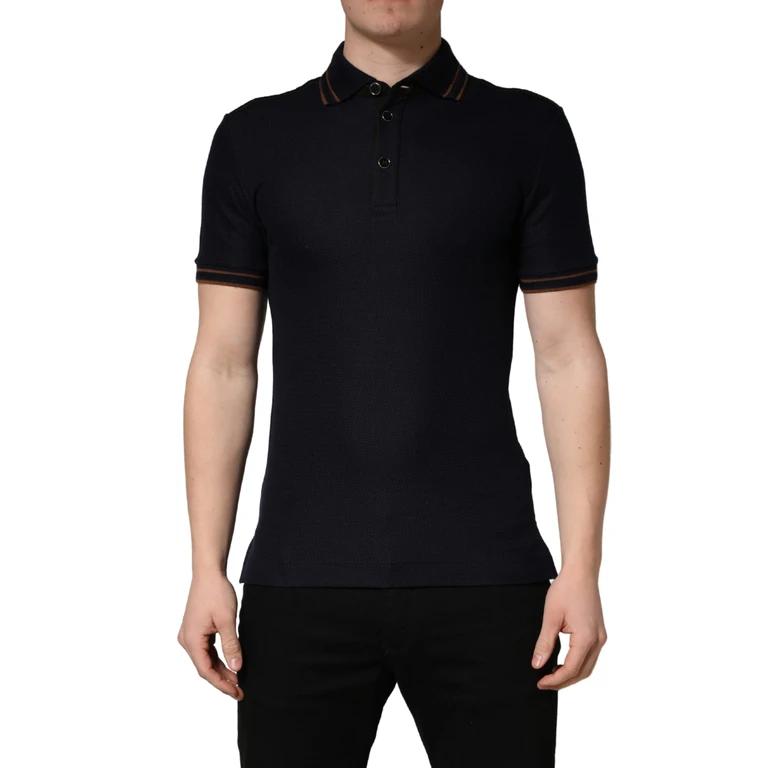 Dolce & Gabbana Dark Blue Silk Short Sleeve Men Polo T-Shirt - Men