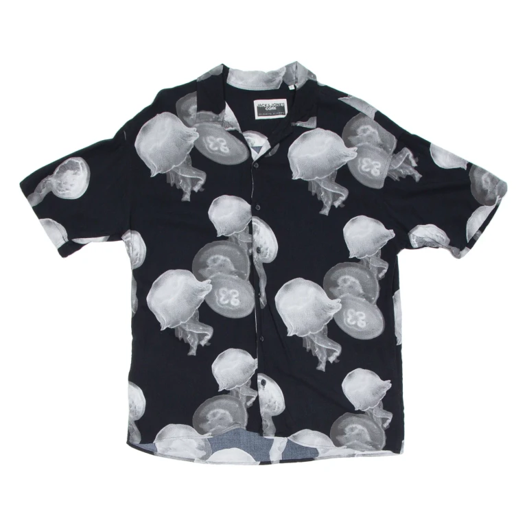 JACK & JONES Mens Shirt Black Viscose Crazy Pattern S