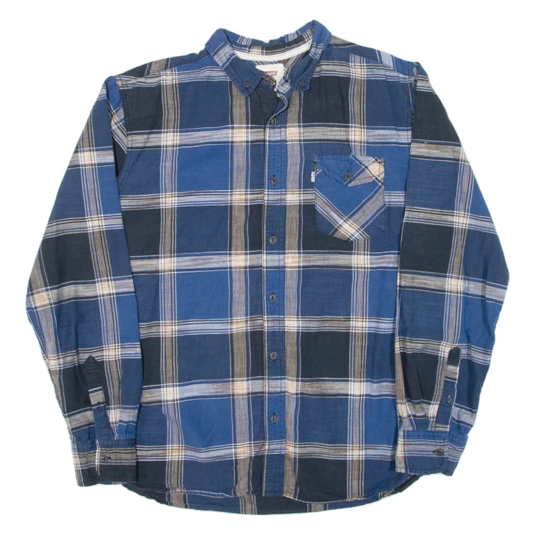 LEVI'S Mens Shirt Blue Check Long Sleeve M