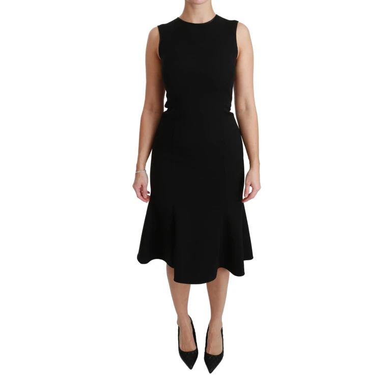 Dolce & Gabbana Black Fit Flare Wool Stretch Sheath Dress - Women