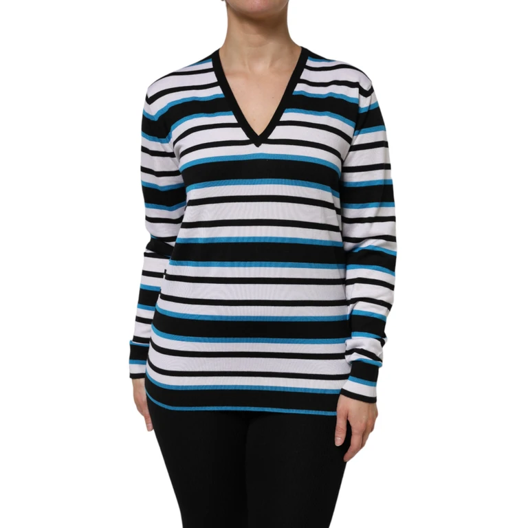 Dolce & Gabbana Multicolor Stripes Long Sleeves V-Neck Top Cashmere Silk - Women