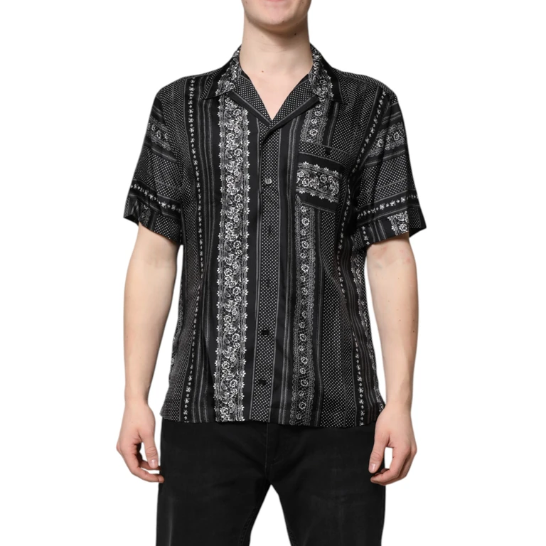 Dolce & Gabbana Black Silk Floral Print Short Sleeves Shirt - Men