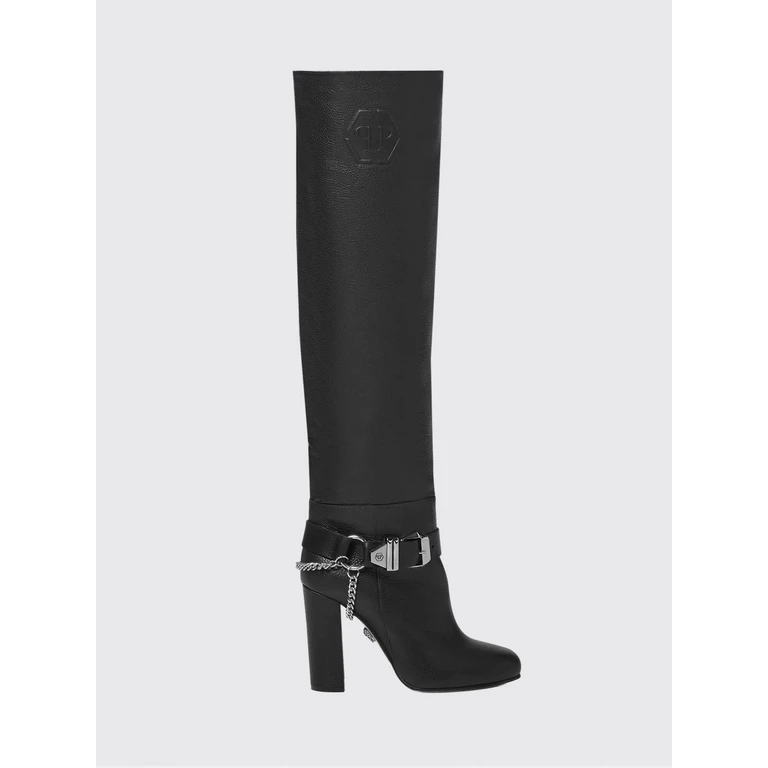 Grained Leather Over-the-Knee Boots with High Block Heel (FAASWSE0545PLE010N02)