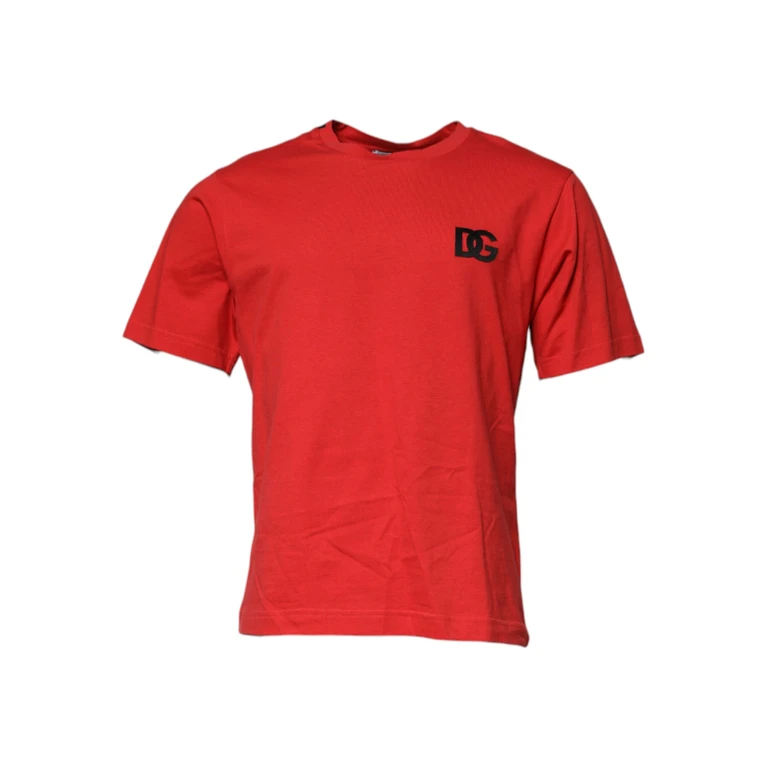 Dolce & Gabbana Red Dg Logo Patch Cotton Crew Neck T-Shirt - Men