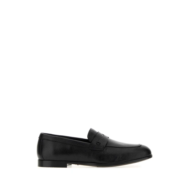 Ferragamo Black Leather Tiberio Loafers Neroneronero Mocassini - Men