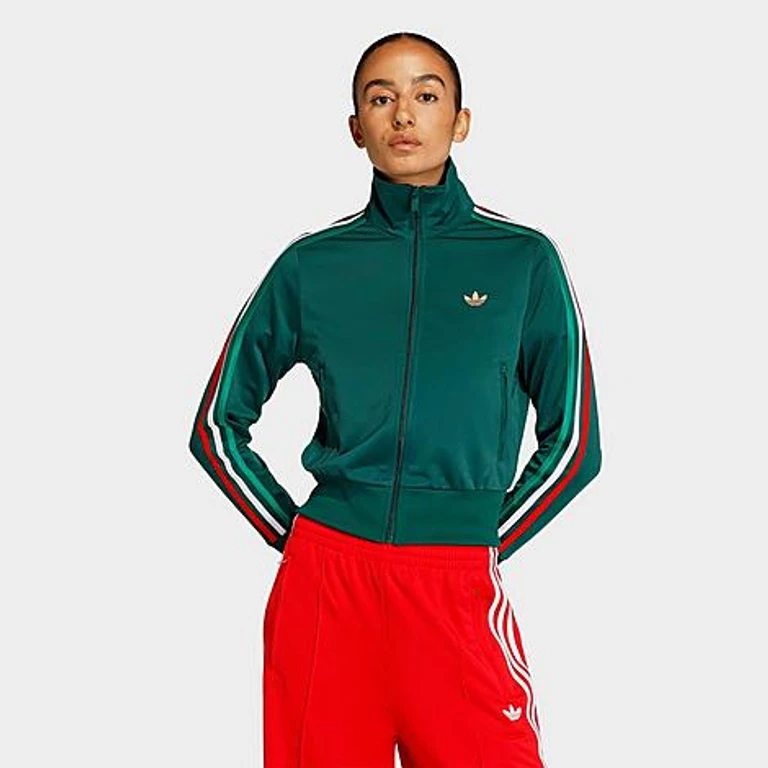 adidas Women's Originals Firebird Classic Track Top Jacket in Team Dark Green/Bold Green/White Size: XXS