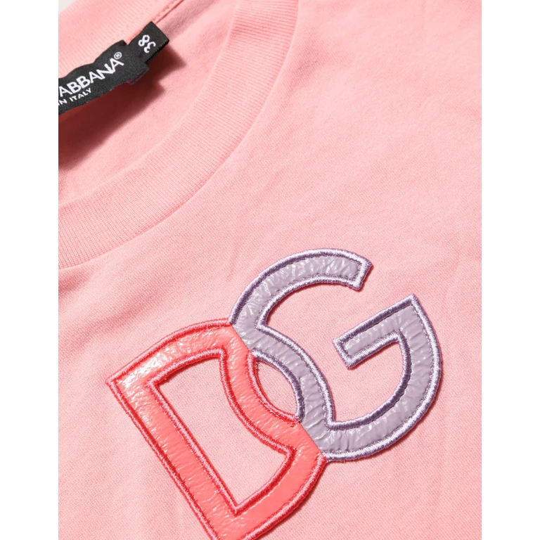 Pink Cotton Dg Logo Round Neck Tank T-Shirt - Women