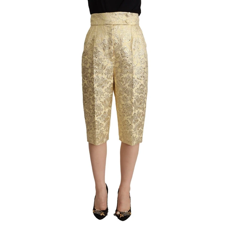 Dolce & Gabbana Beige Floral Brocade High Waist Trouser Cropped Pants Polyester Nylon P2 - Women