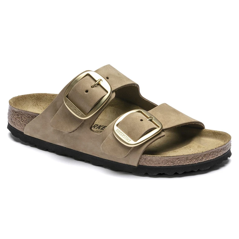 Arizona Big Buckle Nubuck Leather Mud Green Sandals