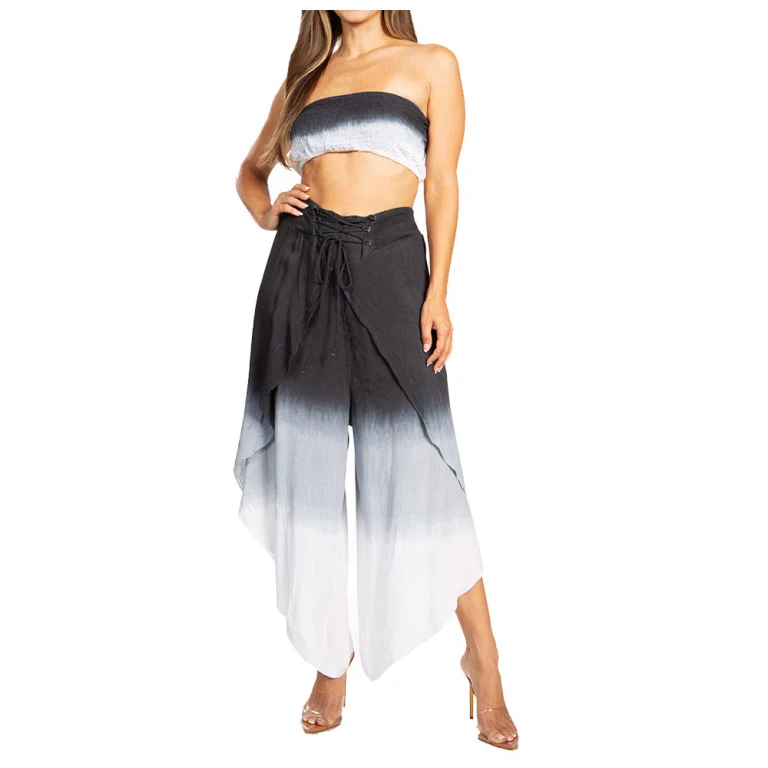 Sakkas Vanessa Women's Bandeau Tube Top & Wide leg Gaucho Pants Set Palazzo Boho