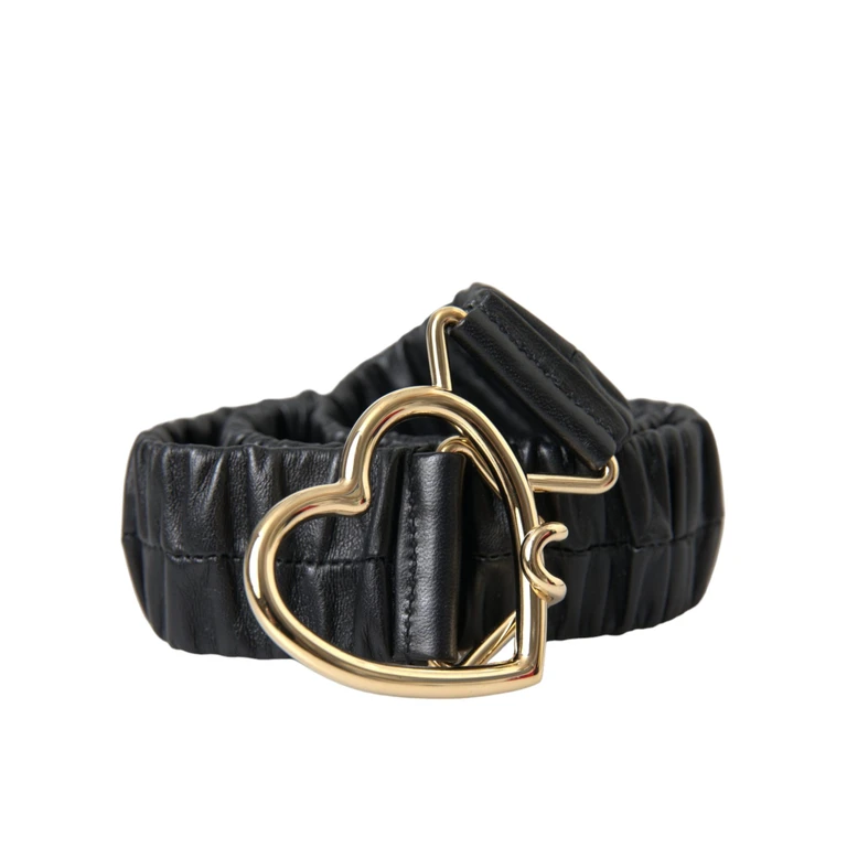 Dolce & Gabbana Black Leather Gold Heart Metal Buckle Belt Calf - Women