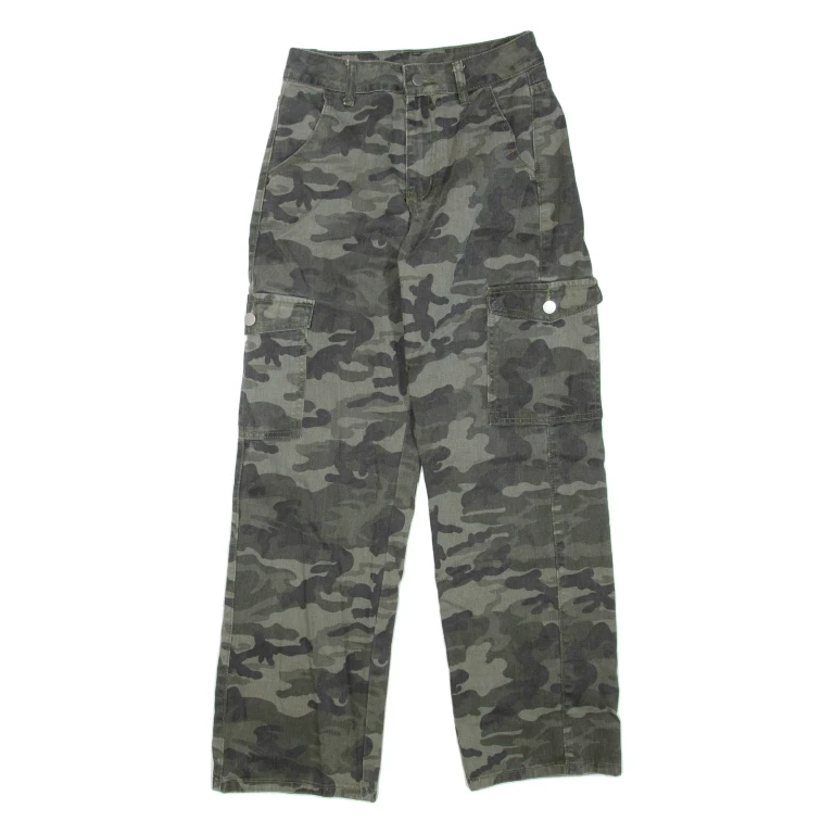 Camouflage Cargo Mens Trousers Green Regular Straight W26 L29