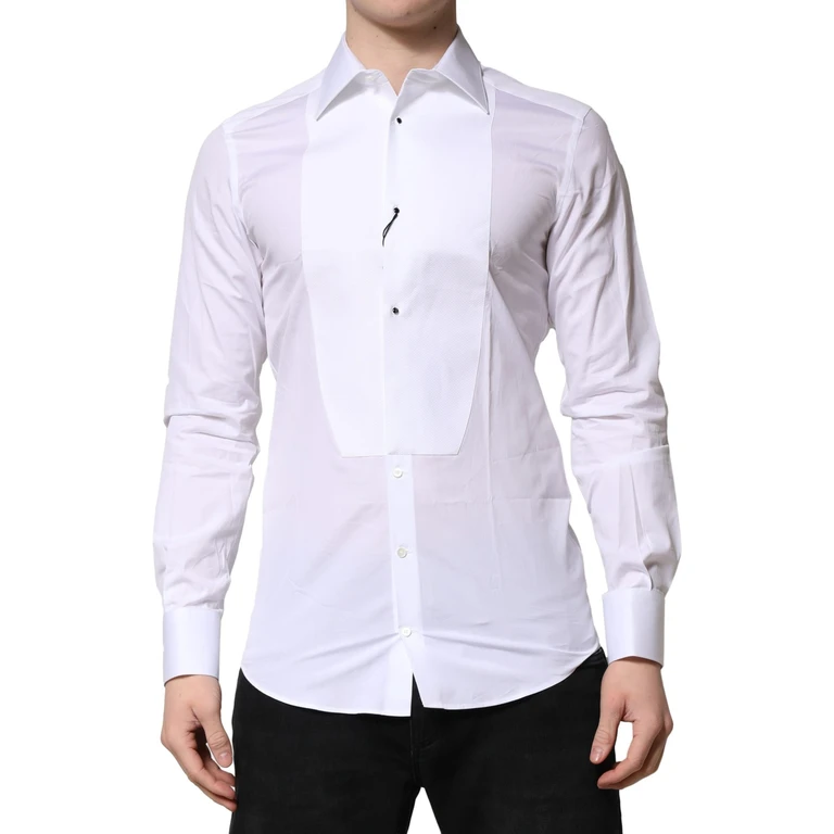 Dolce & Gabbana White Gold Crown Cotton Dress Formal Shirt - Men