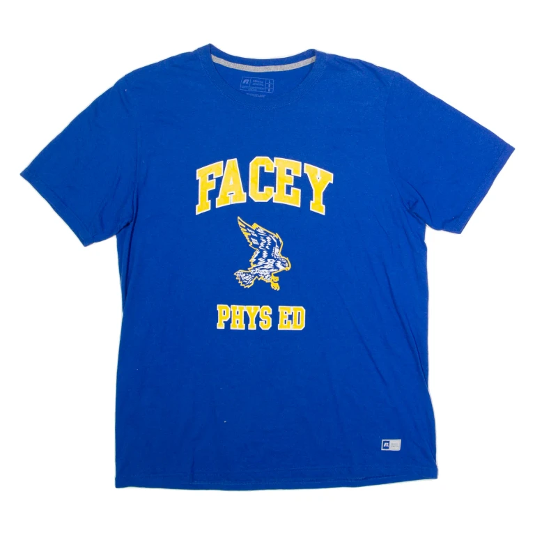 RUSSELL ATHLETIC Facey Phys Ed Mens T-Shirt Blue USA Crew Neck L
