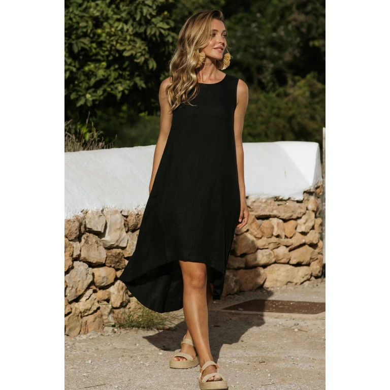 Women Black Linen Dress Royal Toscana
