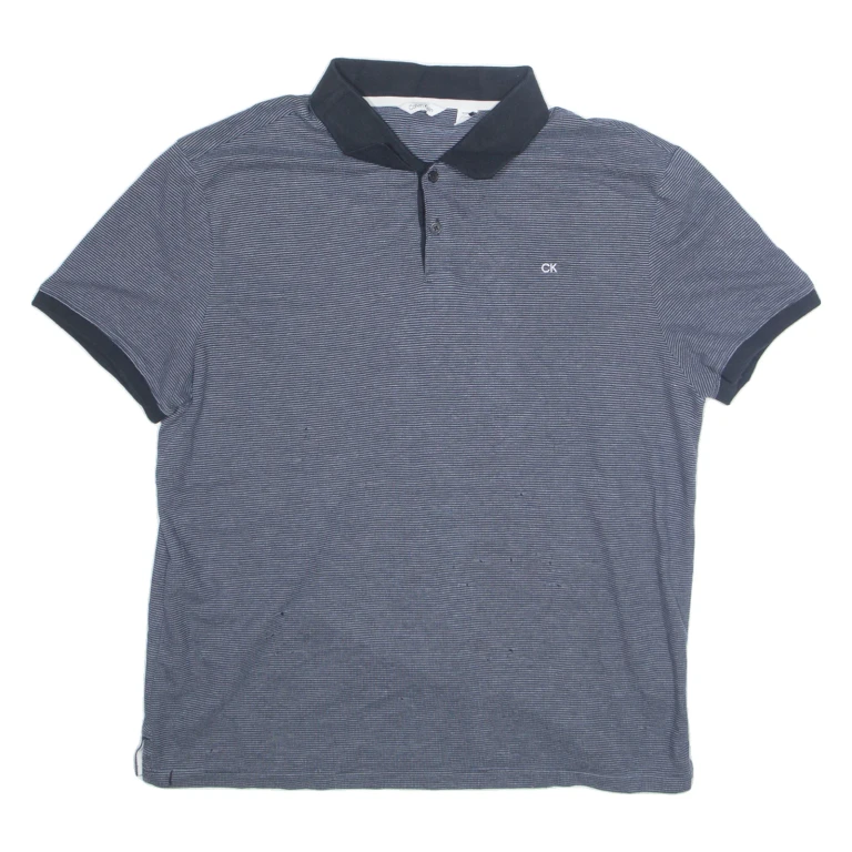 CALVIN KLEIN Mens Polo Shirt Blue Striped XL