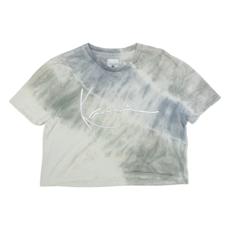 KARL KANI Cropped Womens Tie Dye T-Shirt Grey Crew Neck M