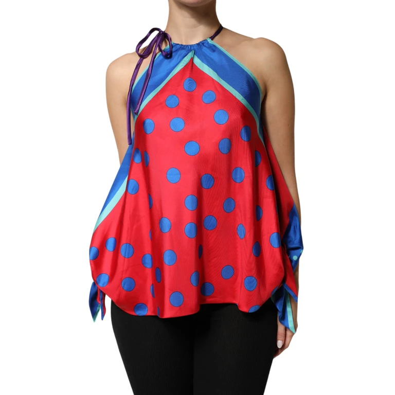 Multicolor Polka Dot Tie Halter Blouse Top Silk - Women
