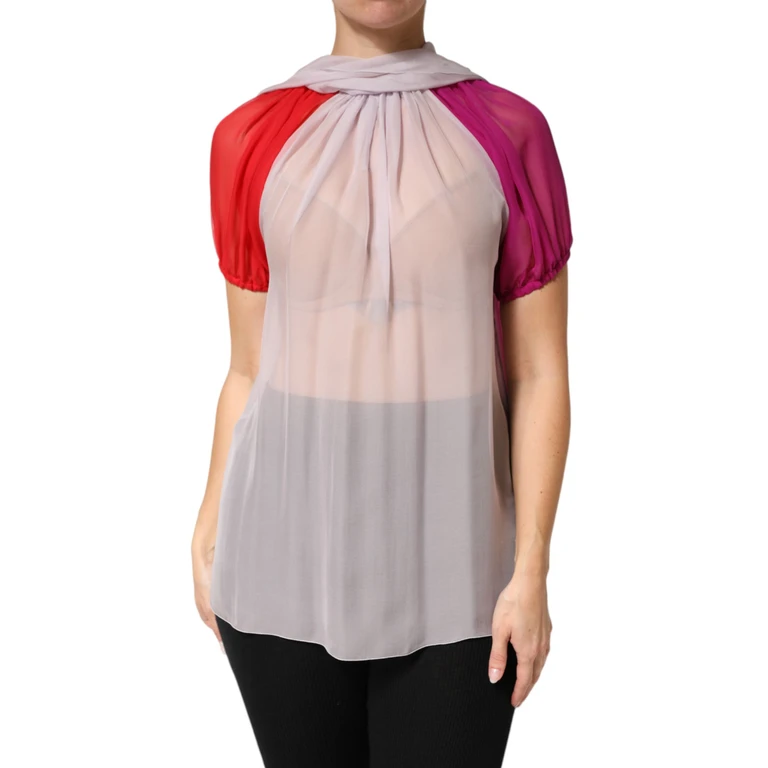 Dolce & Gabbana Multicolor Short Sleeves Silk Blouse Top - Women
