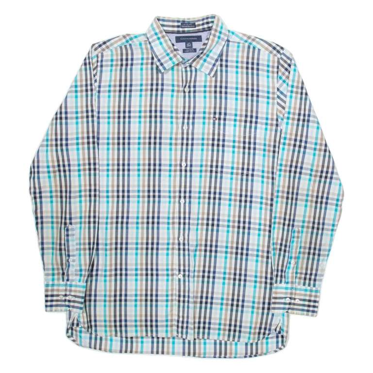 TOMMY HILFIGER Mens Shirt Blue Check Long Sleeve L