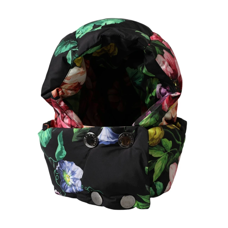 Black Floral Print Whole Head Wrap Hat Polyester - Women