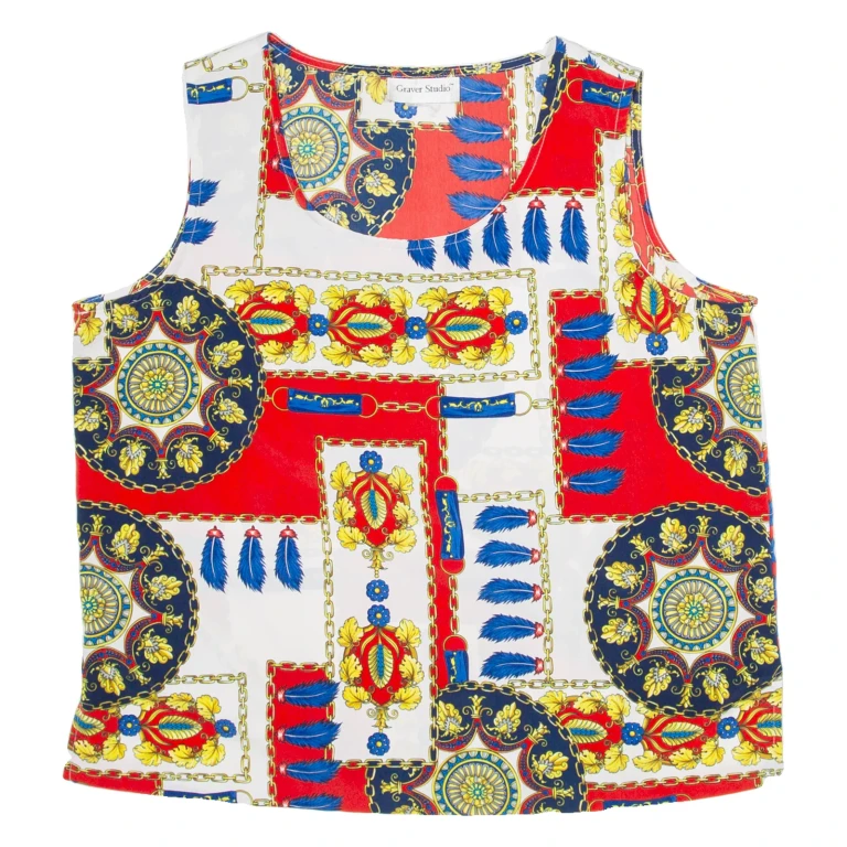 GRAVER STUDIO Womens Printed Blouse Red Sleeveless Crazy Pattern M