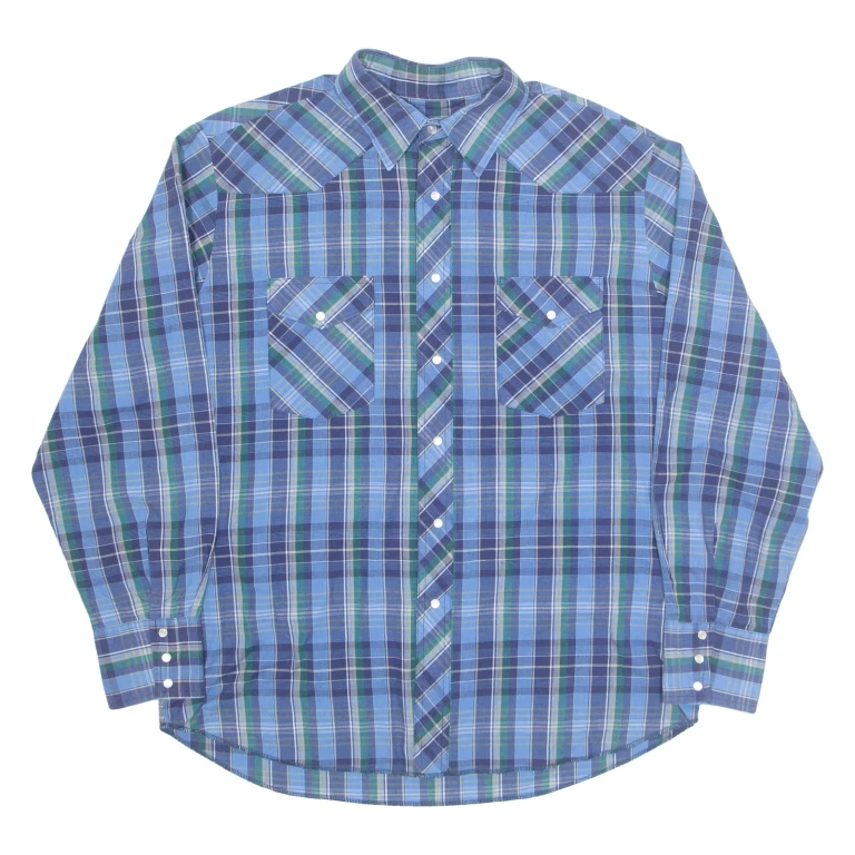 WRANGLER Mens Shirt Blue Check Long Sleeve L