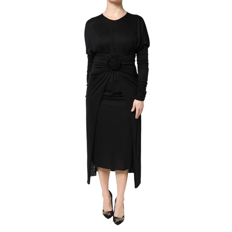 Dolce & Gabbana Black Wool Long Sleeves Sheath Midi Dress - Women
