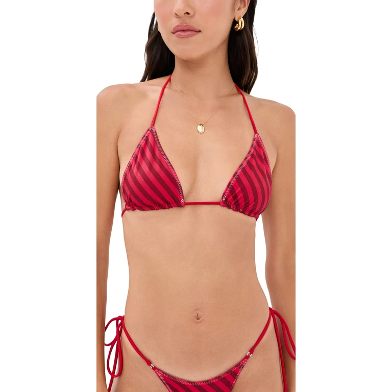 Frankies Bikinis Nick Satin Bikini Top Spring Stripe L