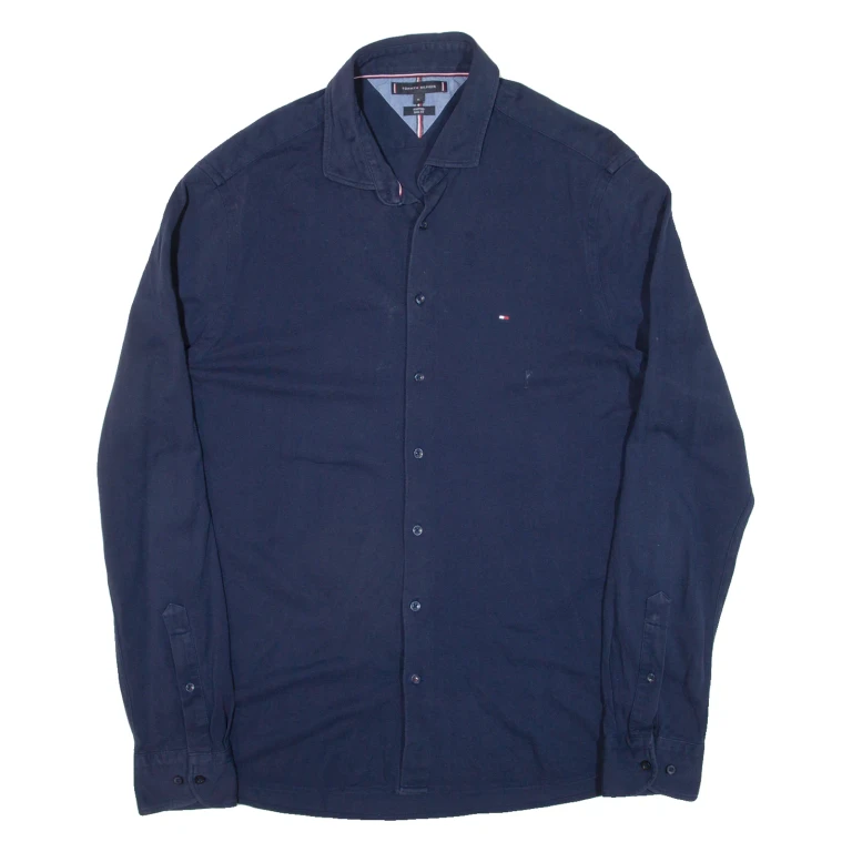 TOMMY HILFIGER Slim Fit Mens Plain Shirt Blue Long Sleeve XL