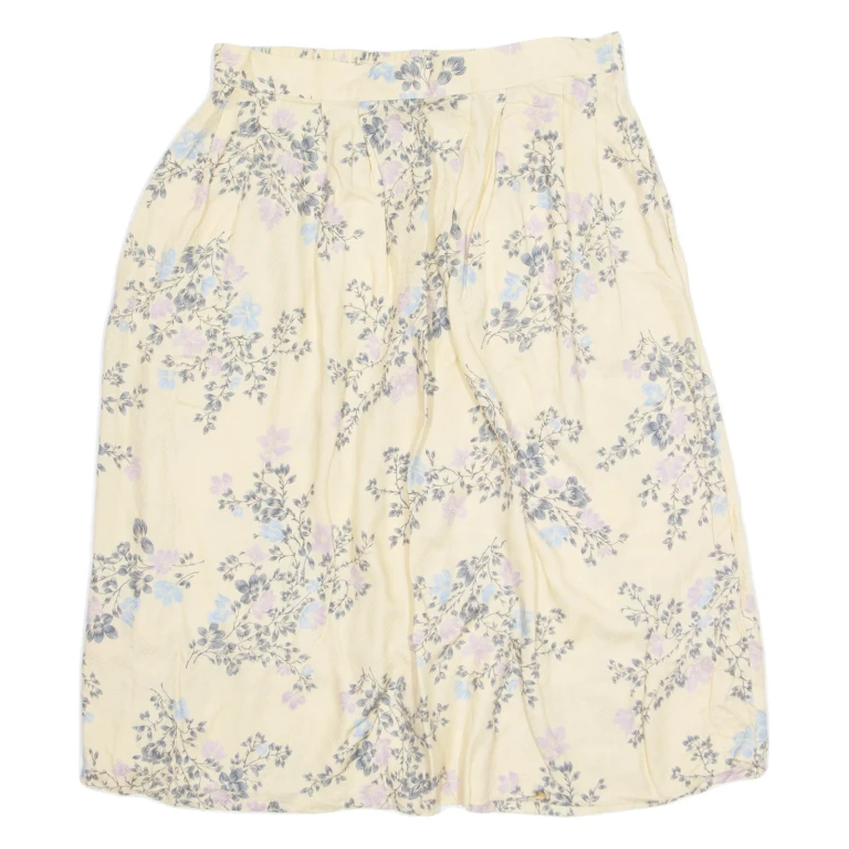 SAG HARBOR Pocketed Womens A-Line Skirt Cream Knee Length 90s Floral L