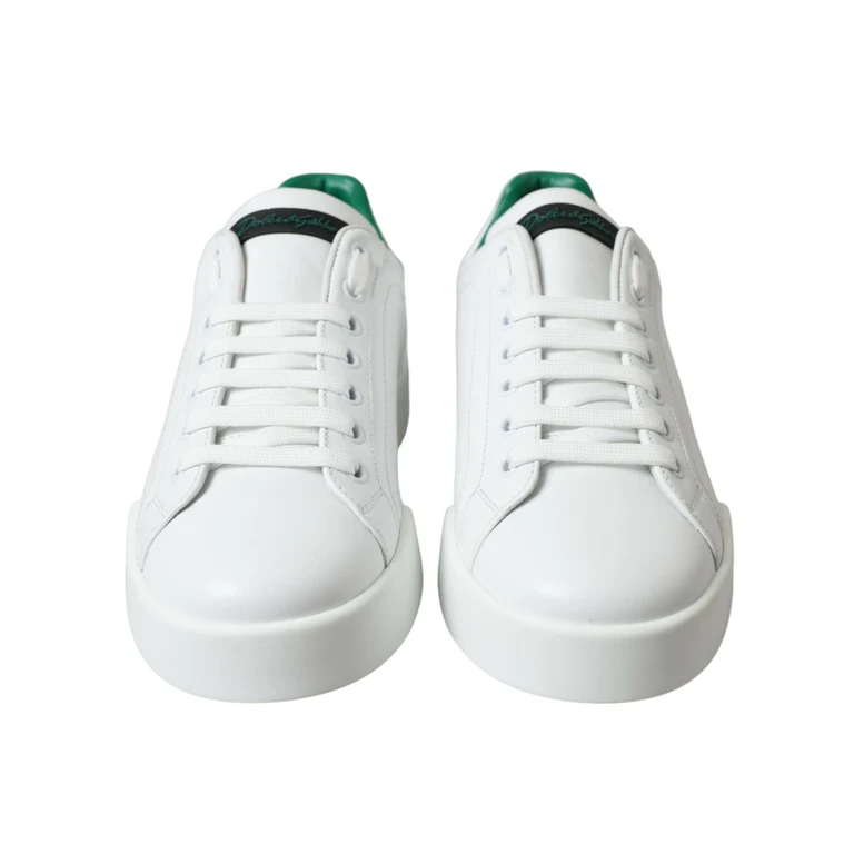 Dolce & Gabbana White Green Leather Portofino Sneakers Shoes Calfskin - Men