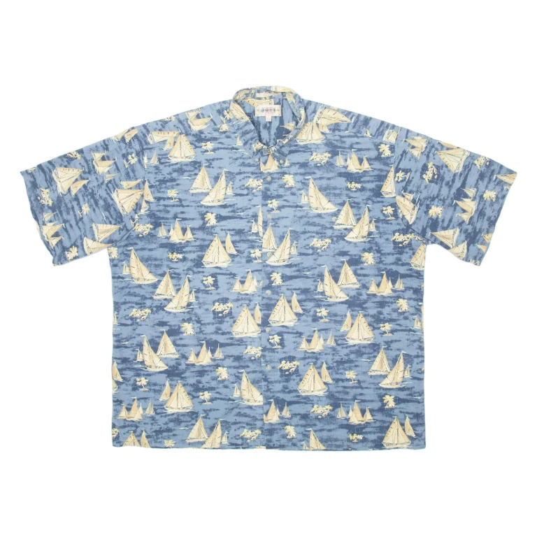 CAMPIA Boat Mens Hawaiian Shirt Blue Crazy Pattern 2XL