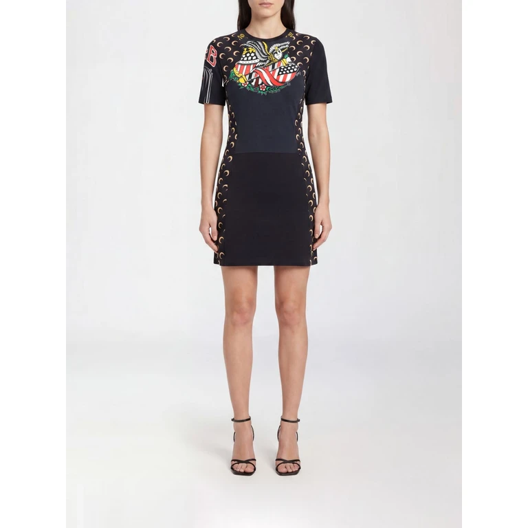 Crescent Moon Graphic Print Cotton Mini Sheath Dress (WDR484AUJER0003BK87)