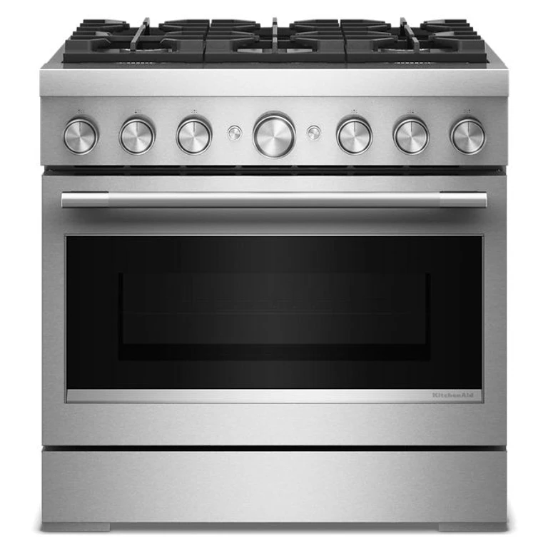 36 in. 6 Burner Commercial-Style Dual Fuel Range w/ No Preheat Air Fry Mode in Steel