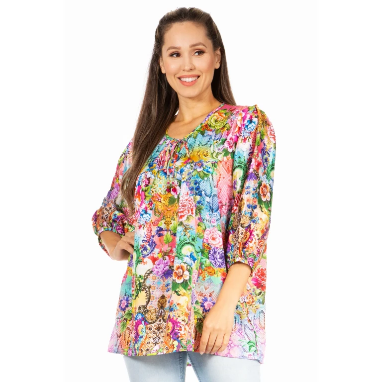 Sakkas Ligia Floral Tunic: Women's 3/4 Sleeve Blouse