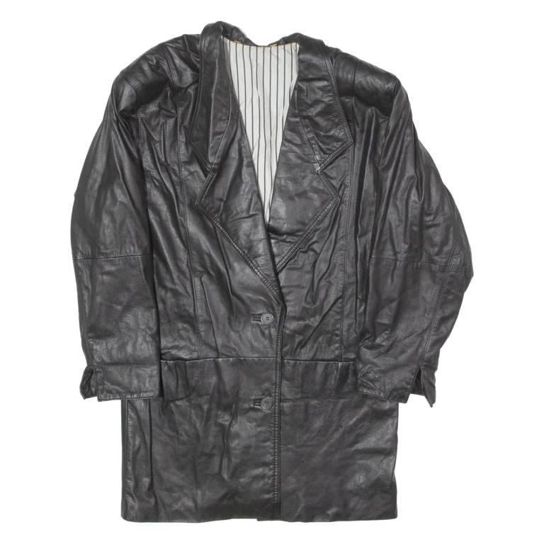 Womens Trench Coat Black Leather 90s UK 10