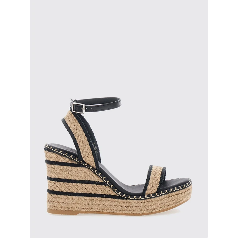 Two-Tone Striped Raffia Wedge Sandals with Jute Platform (0261544091)