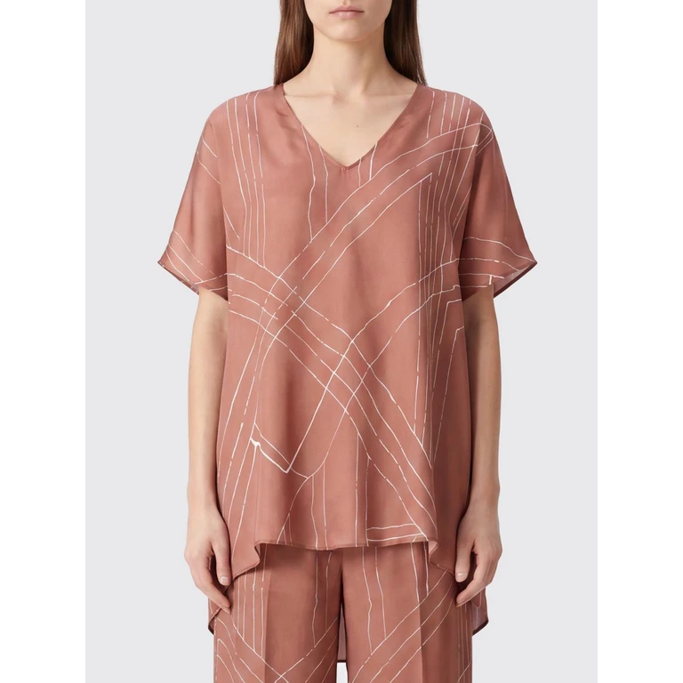 Graphic Print Pure Silk V-Neck Blouse (116297P6223BLUSH)