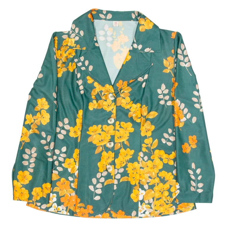 Womens Printed Blouse Green V-Neck Long Sleeve Floral M