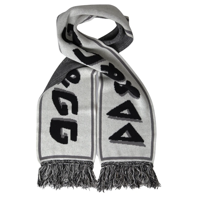 Dolce & Gabbana Gray Cashmere Knitted Wrap Shawl Fringe Scarf - Men