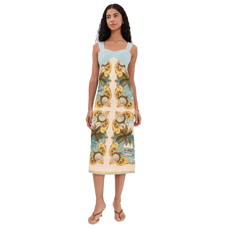 FARM Rio Royal Sea Linen Dress ROYAL SEA MULTICOLOR XXS