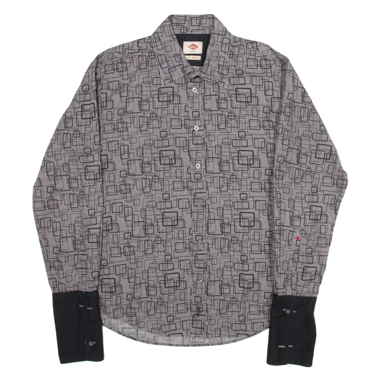 LEE COOPER Slim Mens Shirt Grey 90s Gingham Long Sleeve XL