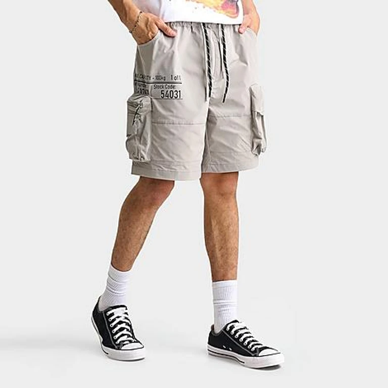 Smoke Rise Men's Nylon Cargo Shorts in Light Grey Size: Small