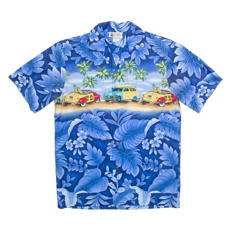 ALOHA REPUBLIC Mens Hawaiian Shirt Blue Floral S