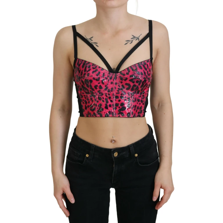 Pink Leopard Print Cropped Bustier Corset Top - Women