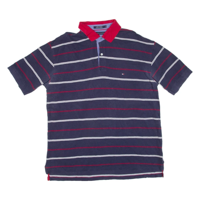 TOMMY HILFIGER Mens Polo Shirt Blue Striped XL