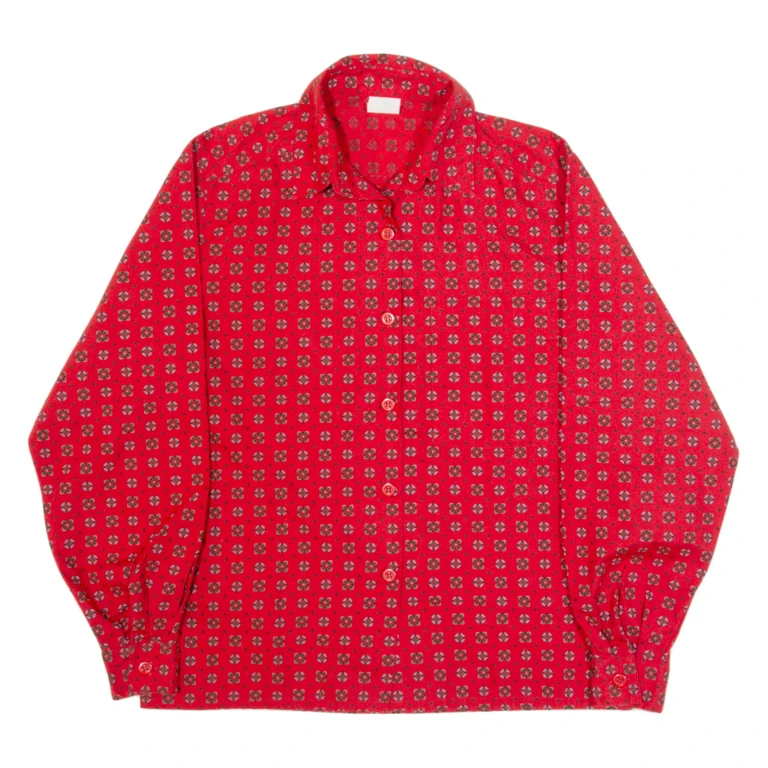 Mens Shirt Red 90s Spotted Long Sleeve M