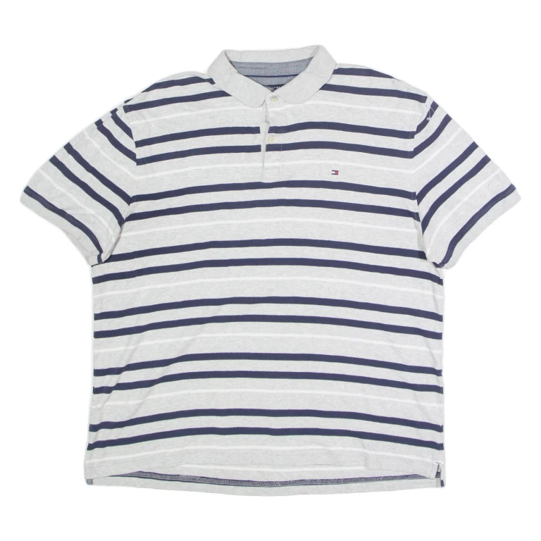 TOMMY HILFIGER Mens Polo Shirt Grey Striped XL